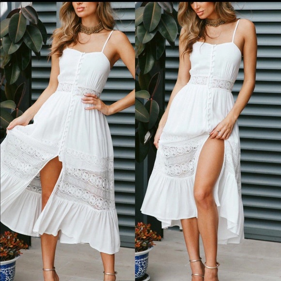 1 LEFT! DISCOUNTED! WHITE SUMMER LACE MIDI DRESS - Picture 2 of 8